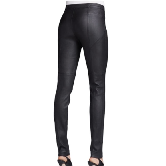 DVF Diane Von Furstenberg size 14 black “Liberty”leather pants straight leg - Picture 2 of 13